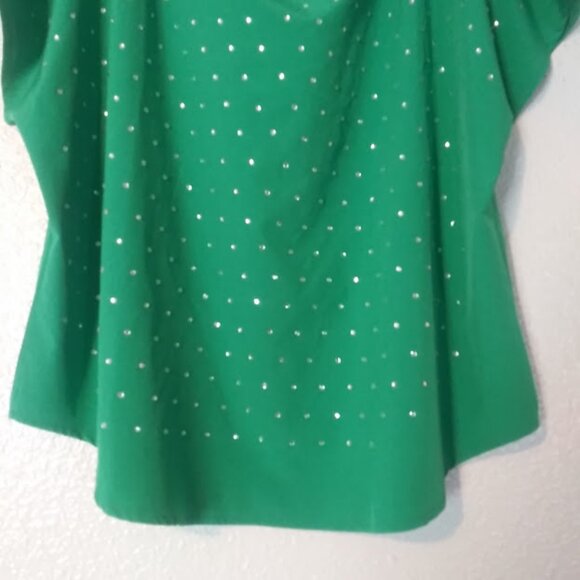 Lia women's XL green rhinestone short sleeve top - Picture 3 of 16